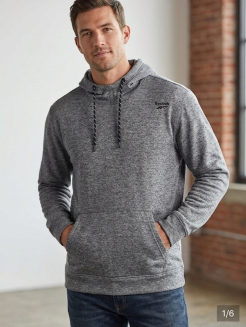 Reebok Men's Gray Pullover Hoodie Sweater